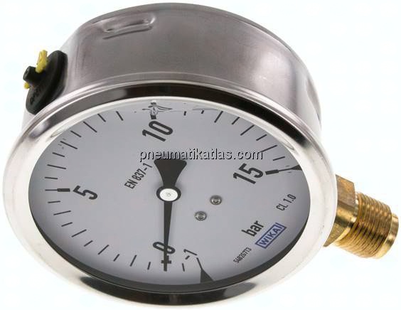 Glycerin-Manometer senkrecht (CrNi/Ms),100mm, -1 bis 15 bar