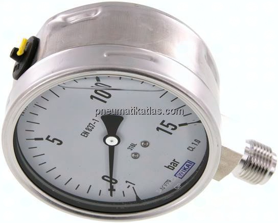 Chemie-Glycerin-Manometer senkrecht,100mm, -1 bis 15 bar
