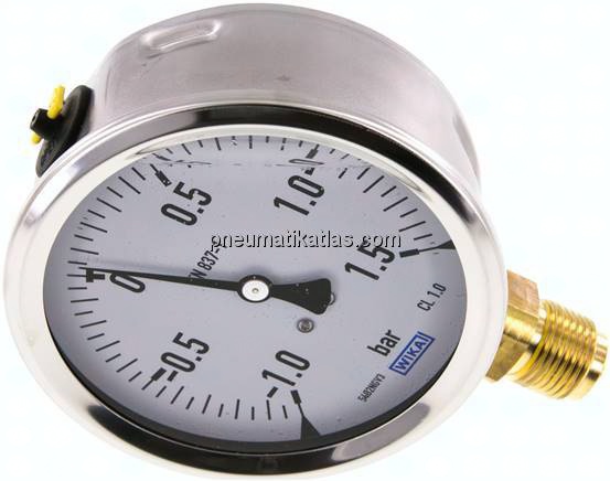 Glycerin-Manometer senkrecht (CrNi/Ms),100mm, -1 bis 1,5 bar
