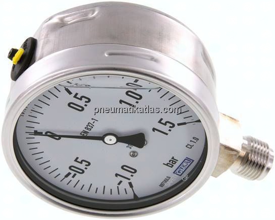 Chemie-Glycerin-Manometer senkrecht,100mm, -1 bis 1,5 bar