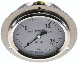 Glycerin-Einbaumanometer,Frontring, 100mm, 0 - 16 bar
