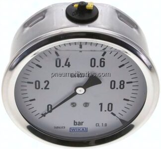 Glycerin-Manometer waagerecht (CrNi/Ms),100mm, 0 - 1bar