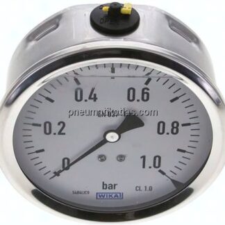 Glycerin-Manometer waagerecht (CrNi/Ms),100mm, 0 - 1bar