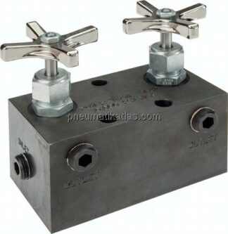 POWER-TEAM 2-fach Verteilerblock mit 2 Nadelventilen, 4x NPT 3/8"(IG), kein(AG)