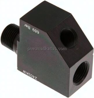 POWER-TEAM Manometeranschlussstück, NPT 1/4" (IG) um 45° abgewinkelt, 1x NPT 3/8" (& 1x NPT 1/4")(IG