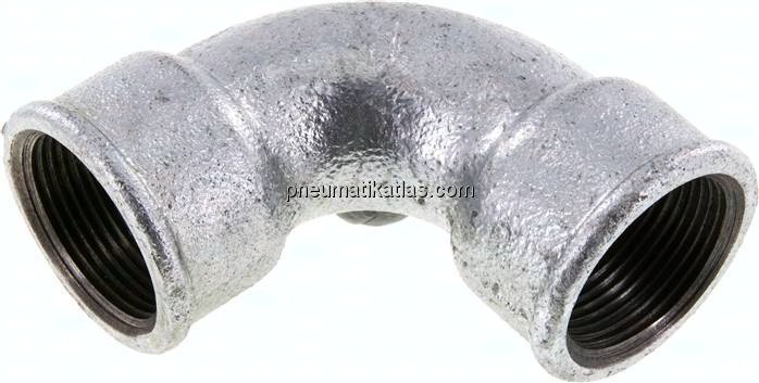 90°-Bogen Rp 1-1/4" (IG), kurz Typ 2a/D1, Temperguss verzinkt