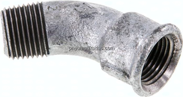 45°-Bogen Rp 1/2"(IG)-R 1/2"(AG), Temperguss verzinkt