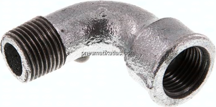 90°-Bogen Rp 1/2"(IG)-R 1/2"(AG), Temperguss verzinkt