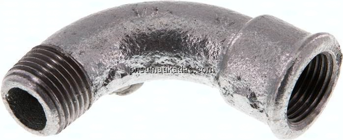 90°-Bogen Rp 1/2"(IG)-R 1/2"(AG), Temperguss verzinkt