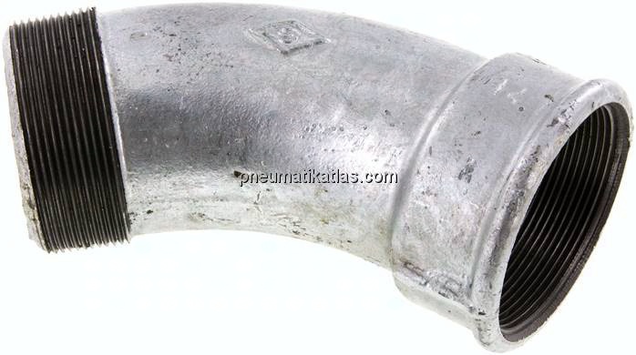 45°-Bogen Rp 2-1/2"(IG)-R 2-1/2"(AG), Temperguss verzinkt