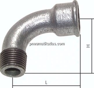 90°-Bogen Rp 1/4"(IG)-R 1/4"(AG), Temperguss verzinkt
