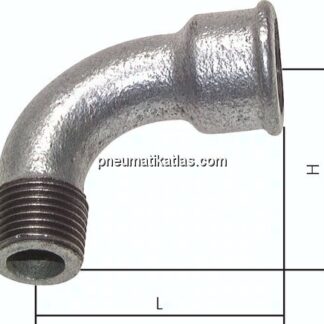 90°-Bogen Rp 1/4"(IG)-R 1/4"(AG), Temperguss verzinkt