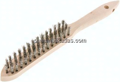 Handdrahtbürste, 3-reihig, Edelstahldraht gewellt 0,35mm