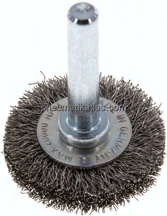 Rundbürste 30x6 mm, 6mm Schaft, Edelstahldraht gewellt 0,2mm
