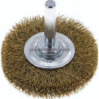 Rundbürste 50x10 mm, 6mm Schaft, Messingdraht gewellt 0,2mm