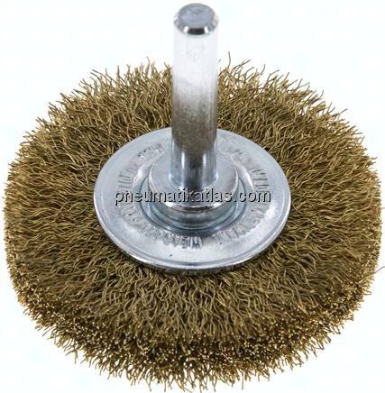 Rundbürste 50x10 mm, 6mm Schaft, Messingdraht gewellt 0,2mm