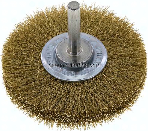 Rundbürste 70x14 mm, 6mm Schaft, Messingdraht gewellt 0,2mm
