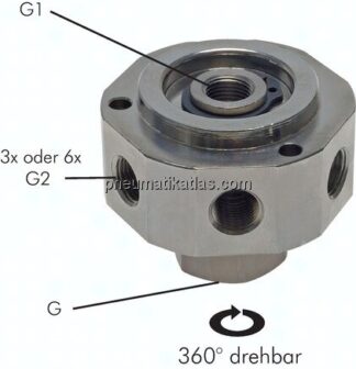 Drehverteiler G 3/4"-3x G 1/2", 3-fach, Einsatz für Vakuum