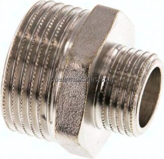 Doppelnippel G 1"-G 1/2", Messing vernickelt