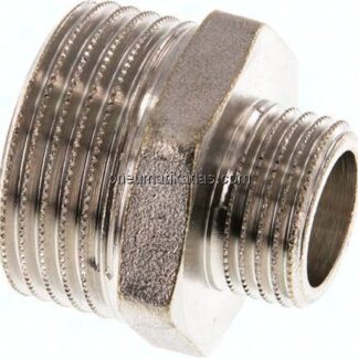 Doppelnippel G 1"-G 1/2", Messing vernickelt