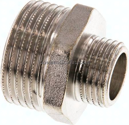 Doppelnippel G 1"-G 1/2", Messing vernickelt