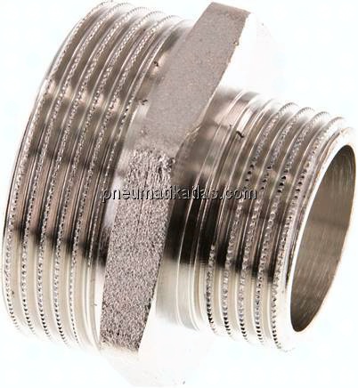 Doppelnippel G 1-1/2"-G 1", Messing vernickelt