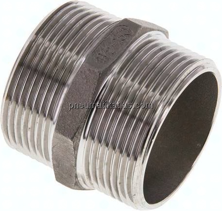 Doppelnippel, G 1-1/2"-G 1-1/2", flach dichtend, 1.4408