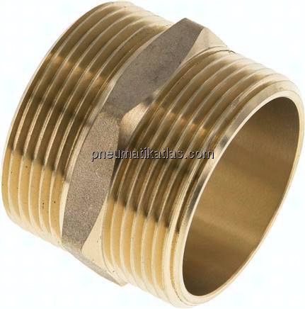 Doppelnippel, G 1-1/2"-G 1-1/2", flach dichtend, Messing
