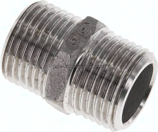 Doppelnippel, G 1/2"-G 1/2", flach dichtend, 1.4408