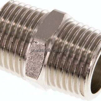 Doppelnippel R 1/2"-R 1/2", Messing vernickelt