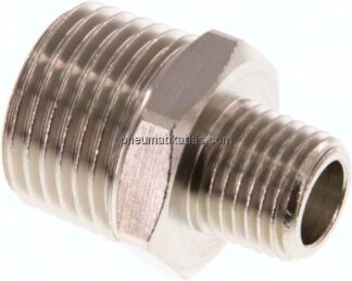 Doppelnippel R 1/2"-R 1/4", Messing vernickelt