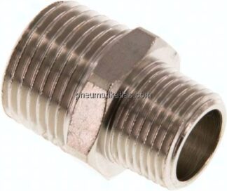 Doppelnippel R 1/2"-R 3/8", Messing vernickelt