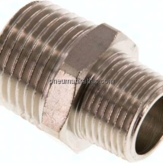Doppelnippel R 1/2"-R 3/8", Messing vernickelt