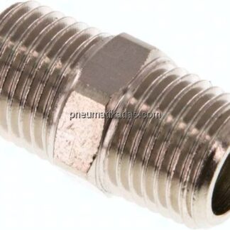 Doppelnippel R 1/4"-R 1/4", Messing vernickelt