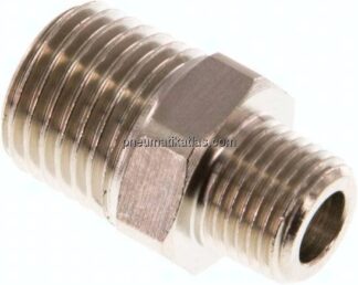 Doppelnippel R 1/4"-R 1/8", Messing vernickelt