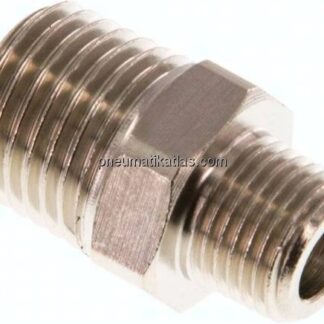Doppelnippel R 1/4"-R 1/8", Messing vernickelt
