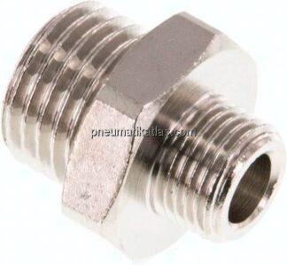 Doppelnippel G 1/4"-G 1/8", Messing vernickelt