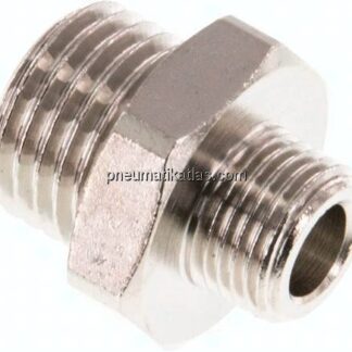 Doppelnippel G 1/4"-G 1/8", Messing vernickelt