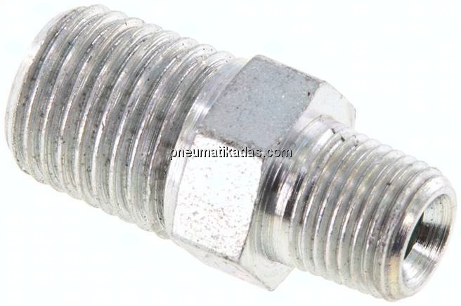 Doppelnippel NPT 1/4"-NPT 1/8", Stahl verzinkt