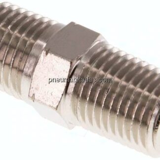 Doppelnippel R 1/4"-NPT 1/4", Messing vernickelt