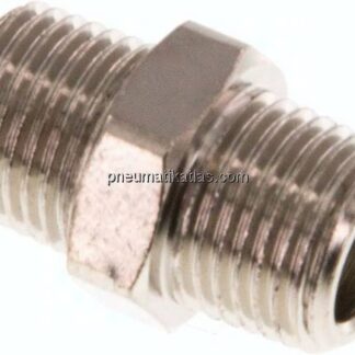 Doppelnippel R 1/8"-R 1/8", Messing vernickelt