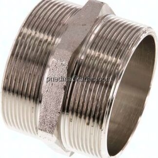 Doppelnippel G 2-1/2"-G 2-1/2", Messing vernickelt