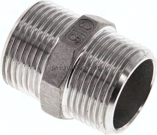 Doppelnippel, G 3/4"-G 3/4", flach dichtend, 1.4408