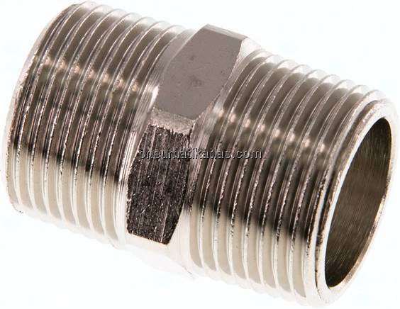 Doppelnippel R 3/4"-R 3/4", Messing vernickelt