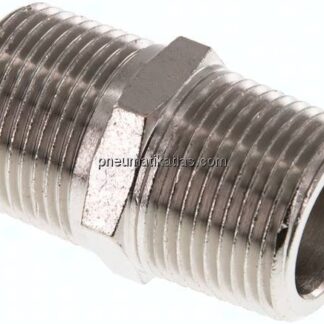 Doppelnippel R 3/4"-NPT 3/4", Messing vernickelt