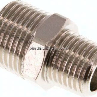 Doppelnippel R 3/8"-R 1/4", Messing vernickelt