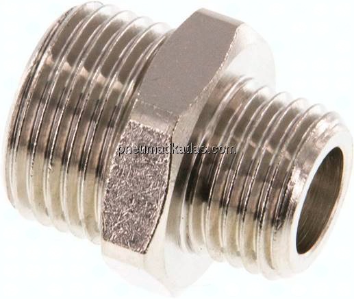 Doppelnippel G 3/8"-G 1/4", Messing vernickelt