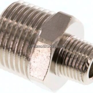 Doppelnippel R 3/8"-R 1/8", Messing vernickelt