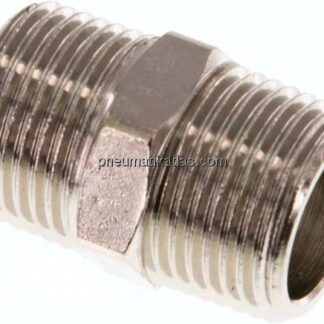 Doppelnippel R 3/8"-R 3/8", Messing vernickelt