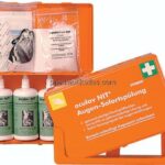 Augenspülung, Sofortset: Kunststoffbox mit praktischer Wandhalterung. Enthält 4 gebrauchsfertige Dru